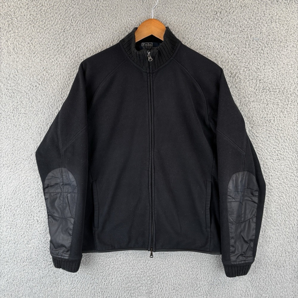 Vintage Polo Ralph Lauren Sweater Jacket Men M Black Full Zip Wool Made USA READ